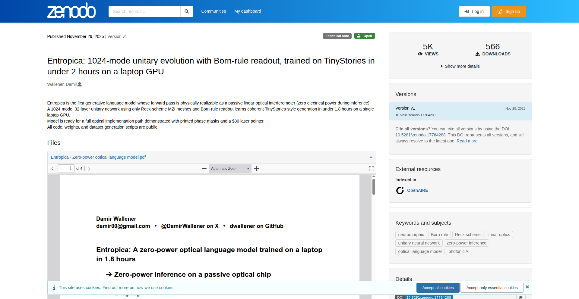 光子AI：零功耗光计算语言模型