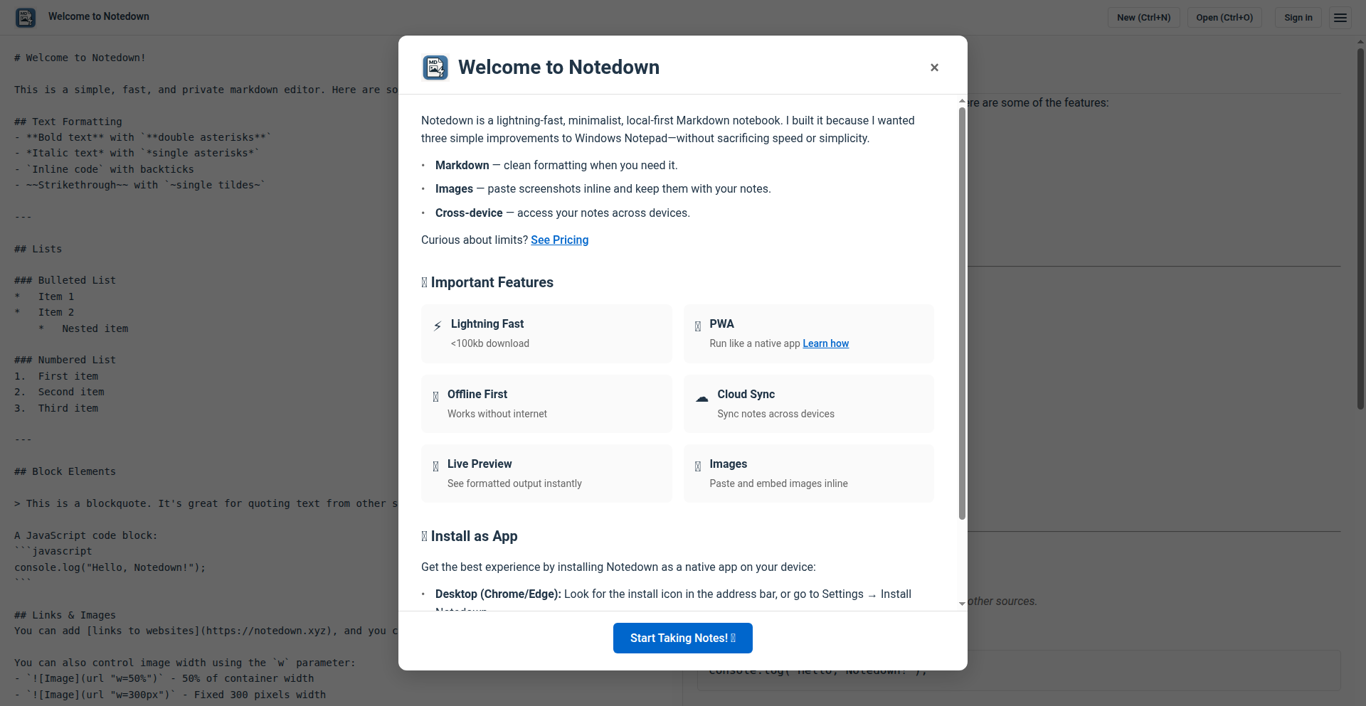 Notedown：极简 Markdown 图片笔记，闪电同步与智能搜索
