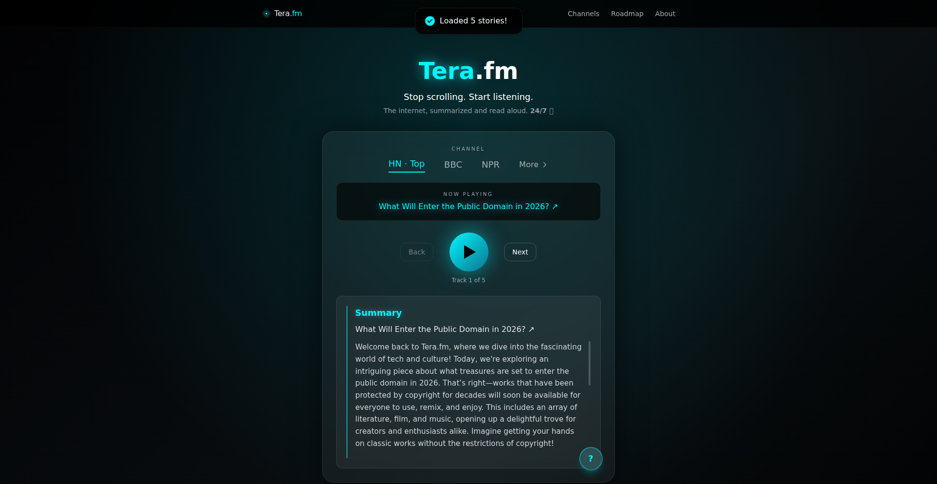 Tera.fm: Audio Digest for Hacker News