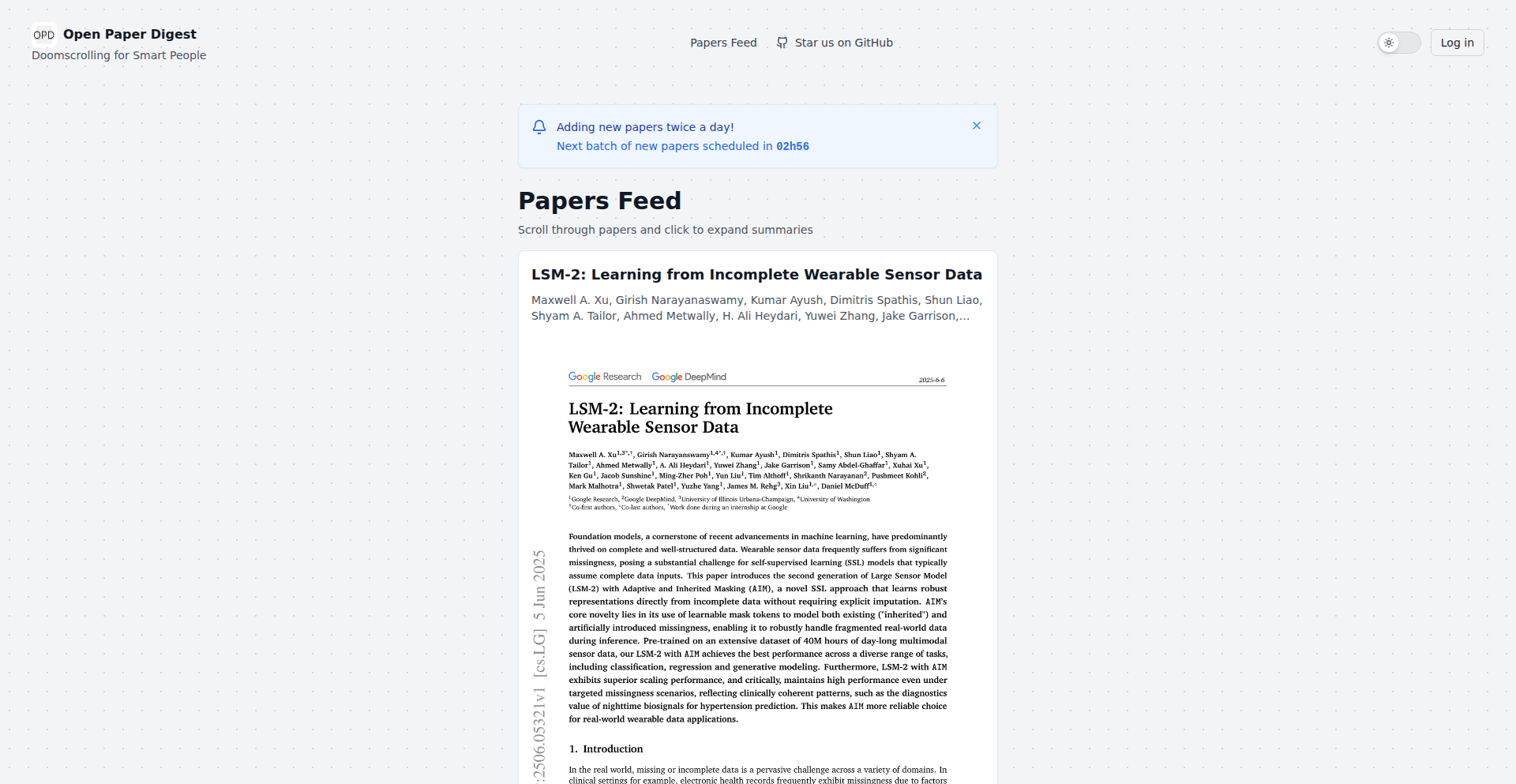 AI论文速览（Open Paper Digest）