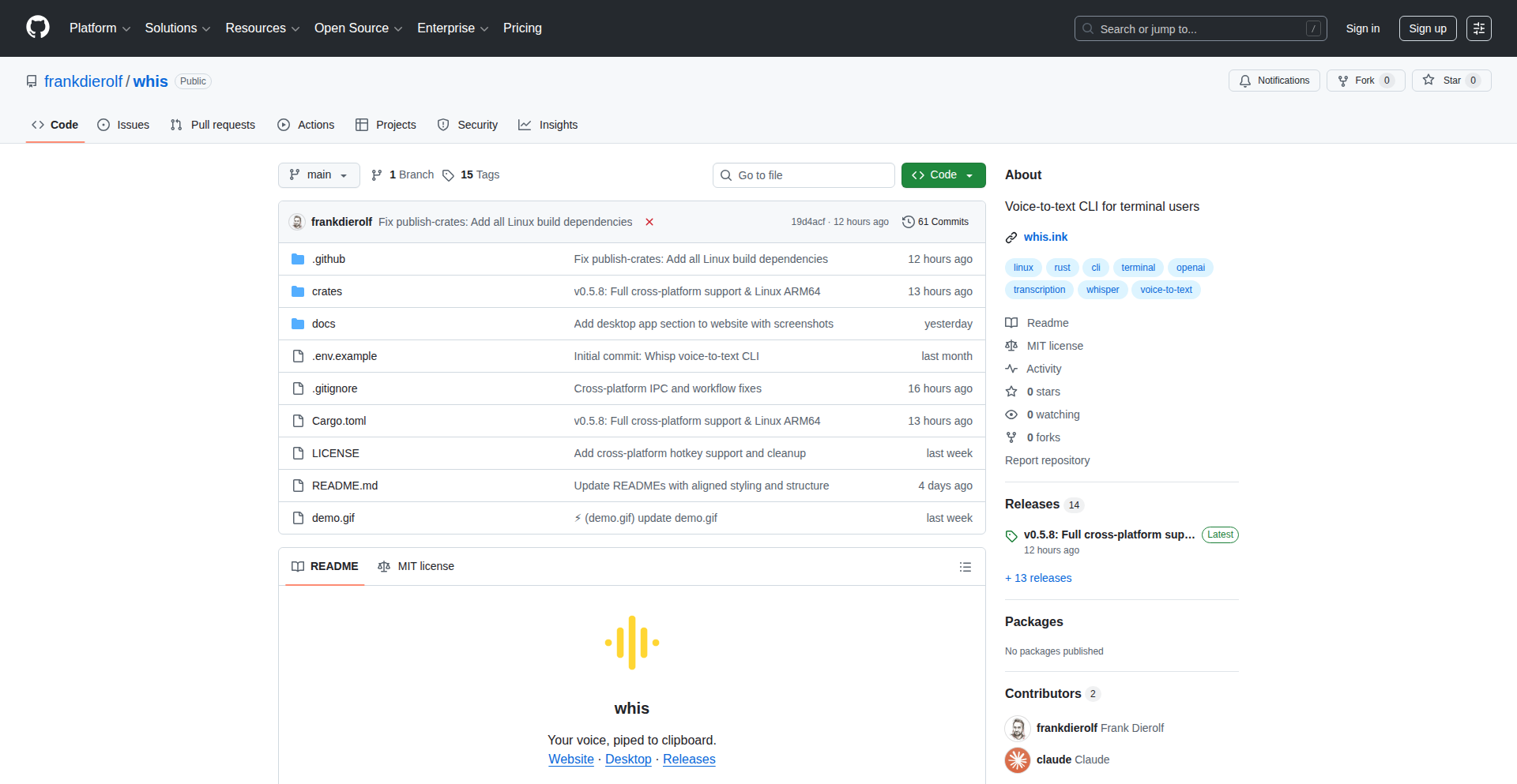 Whis: Linux 语音剪贴板