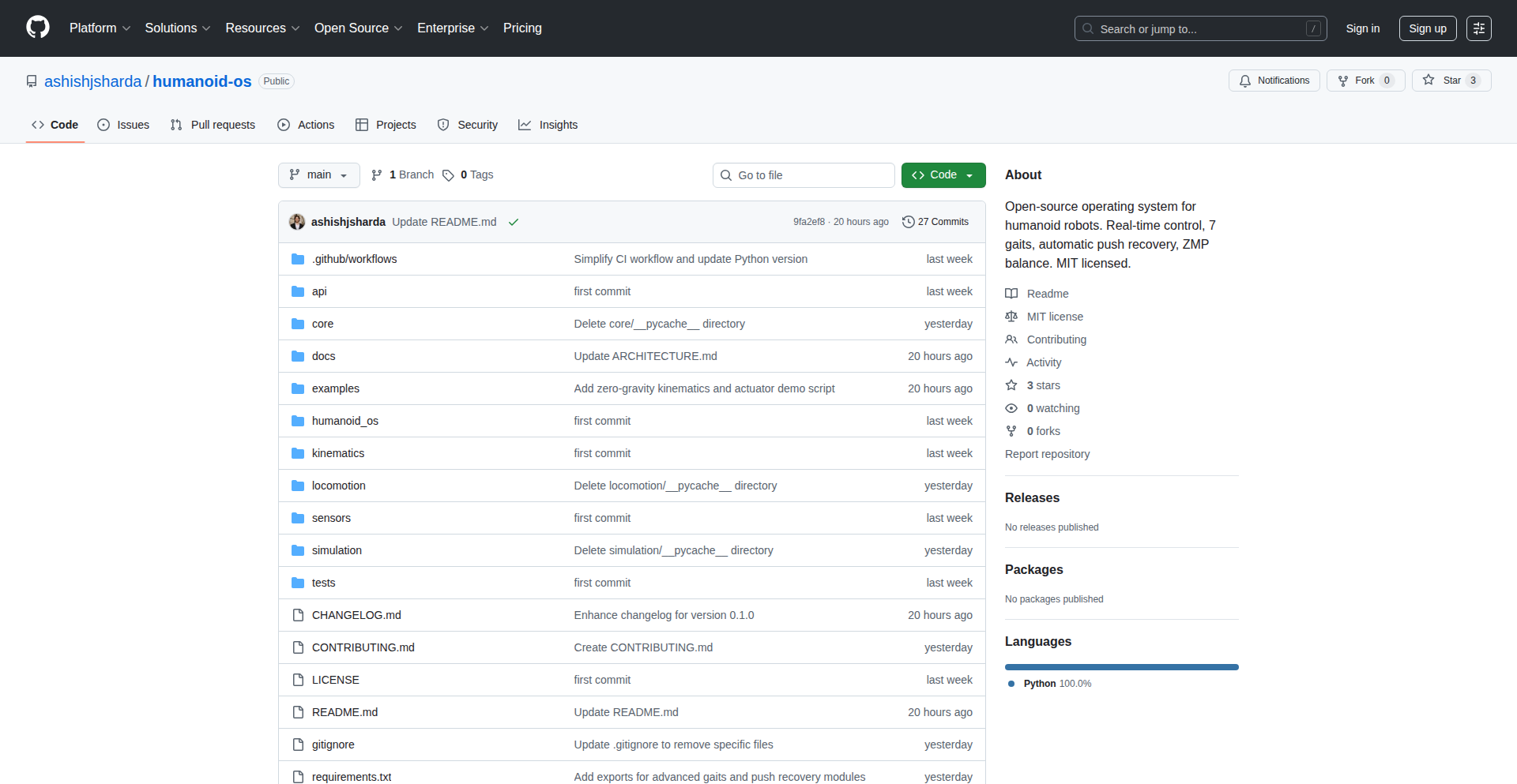 HumanoidOS: Python Bipedal Robot Control