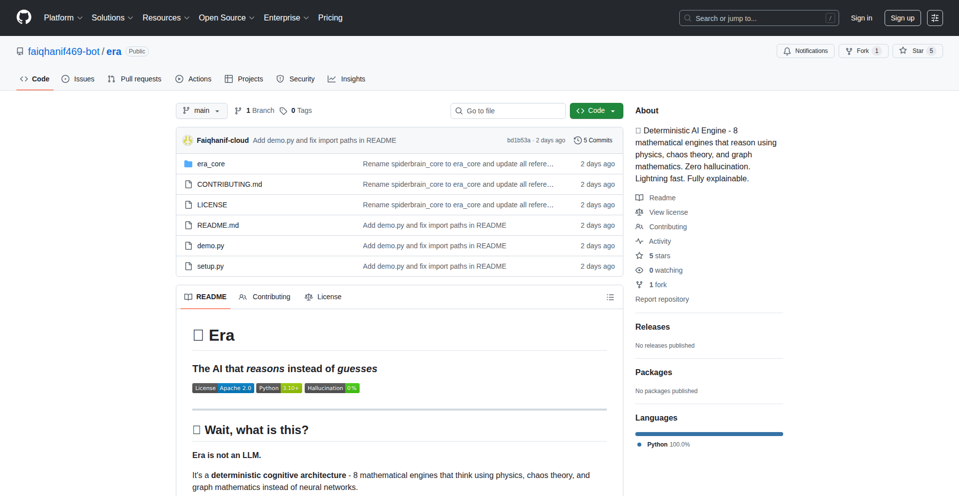 Era: CPU上的确定性非神经网络AI