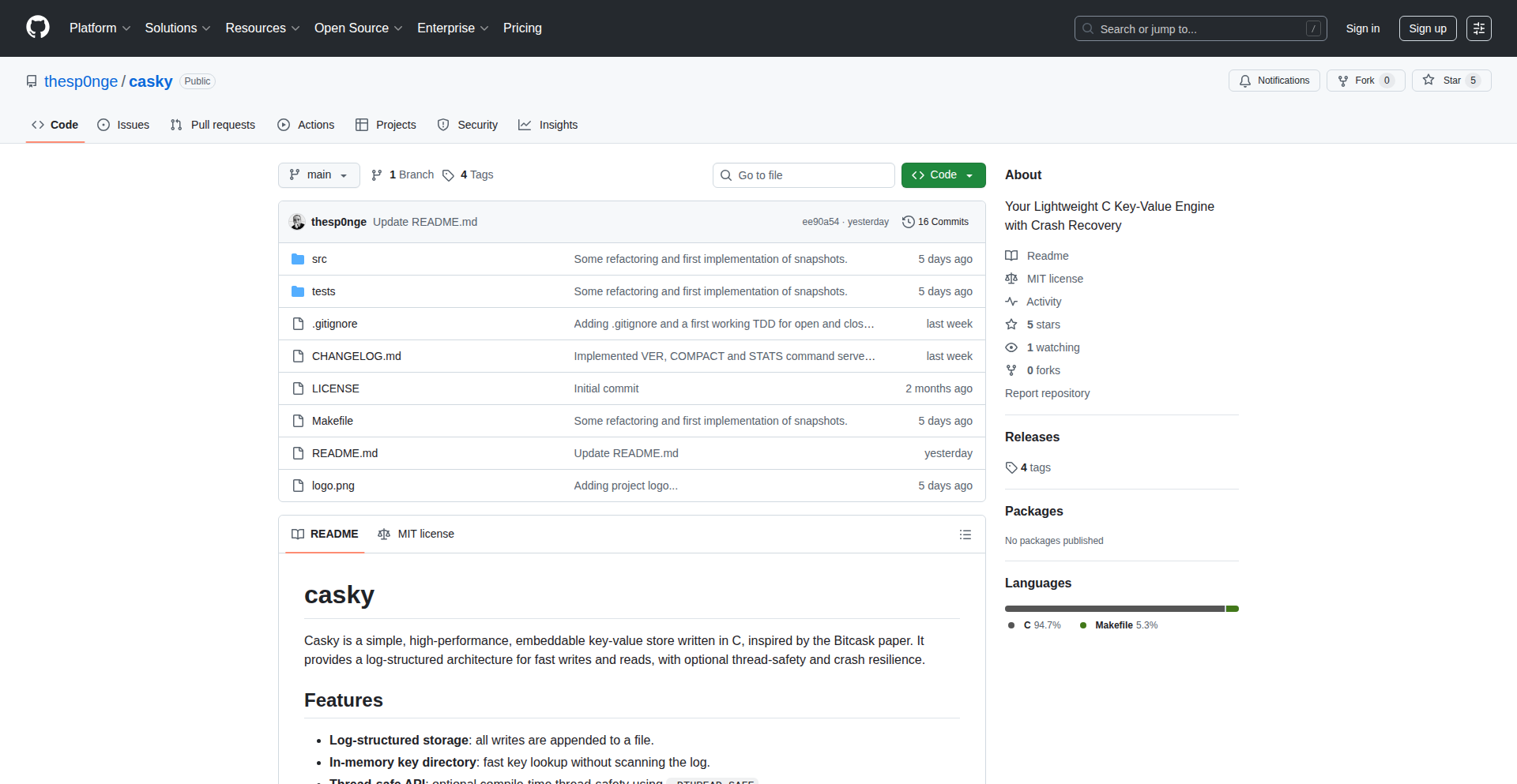 Casky: 高速可持久化键值存储引擎