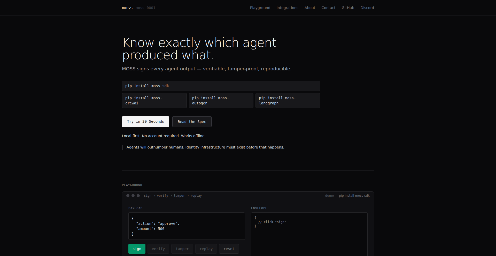 Moss: 零信任AI代理身份签名系统