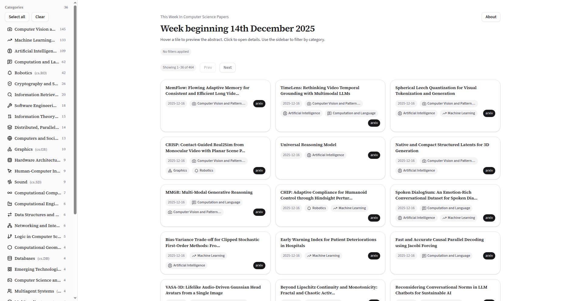 WeekInPapers: AI要約付きarXiv論文高速阅览器