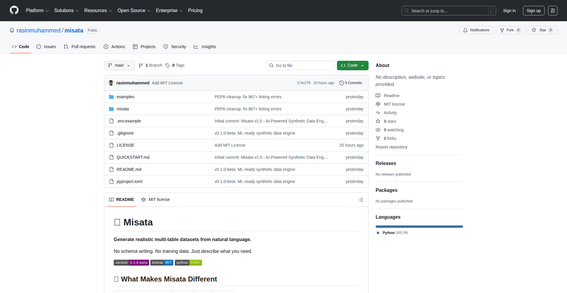 Misata: LLM駆動型 リアルタイム合成データ生成エンジン