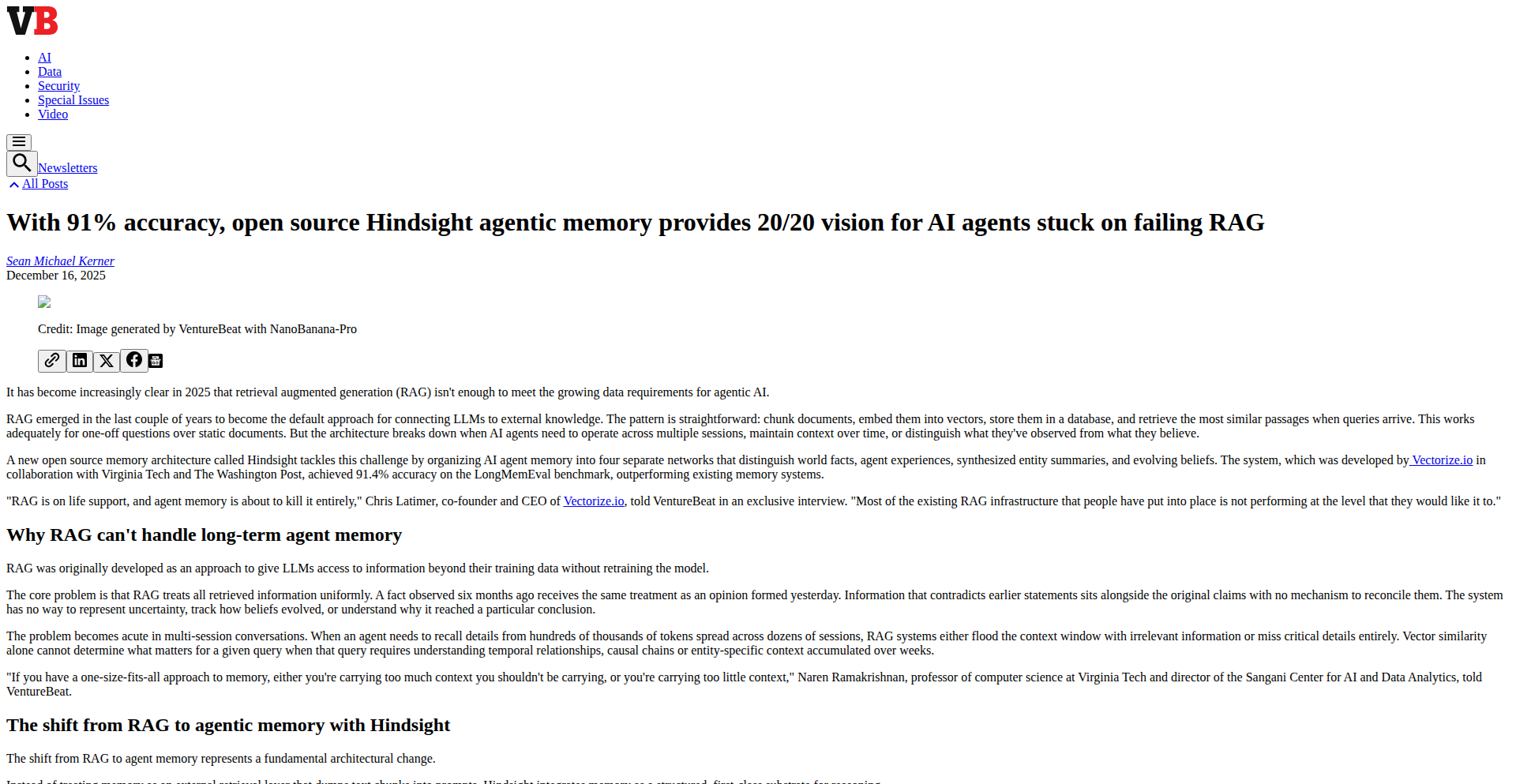 Hindsight: AIエージェントのための最先端（SOTA）記憶ソリューション