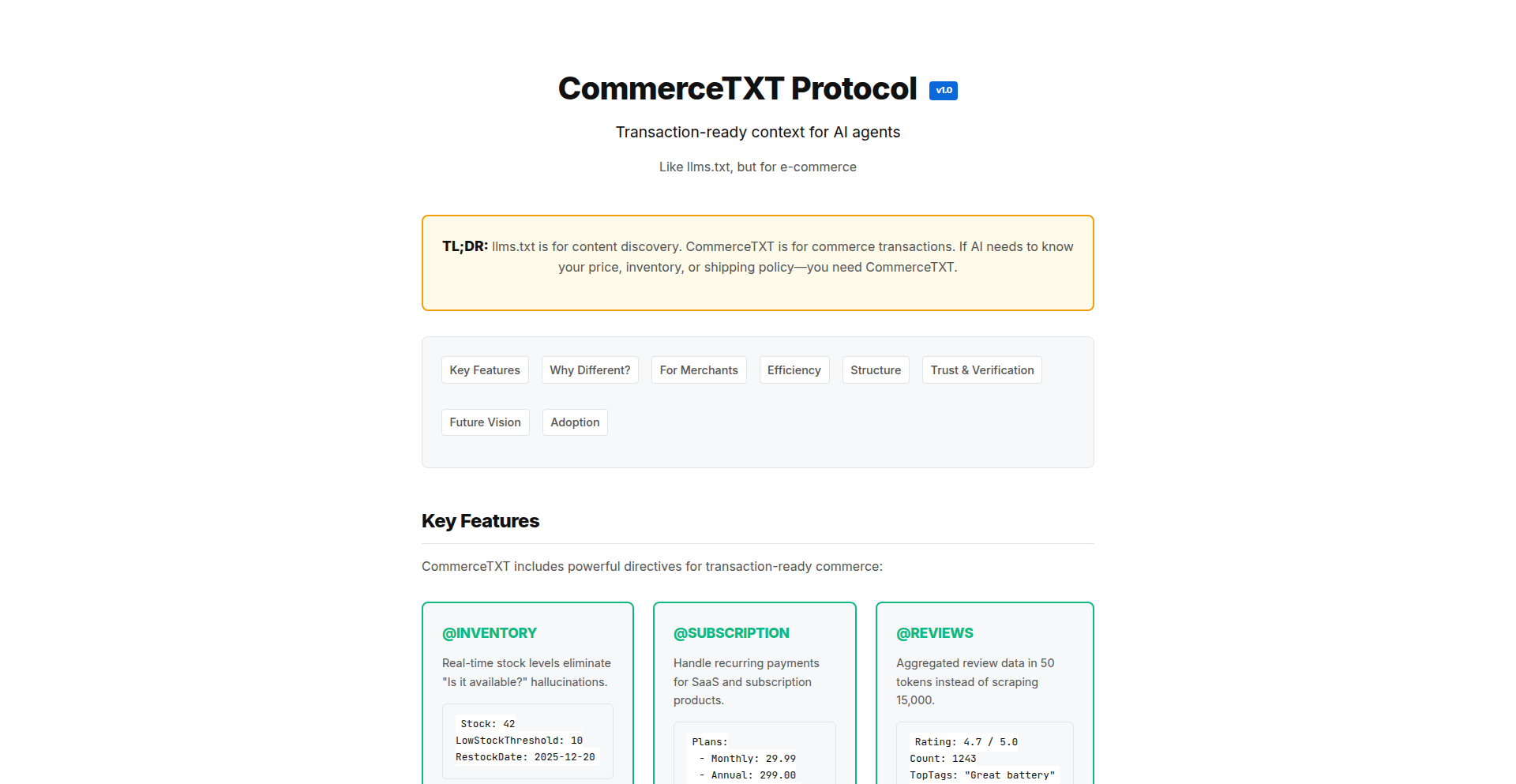 CommerceTXT - AIショッピングコンテキストのオープンスタンダード
