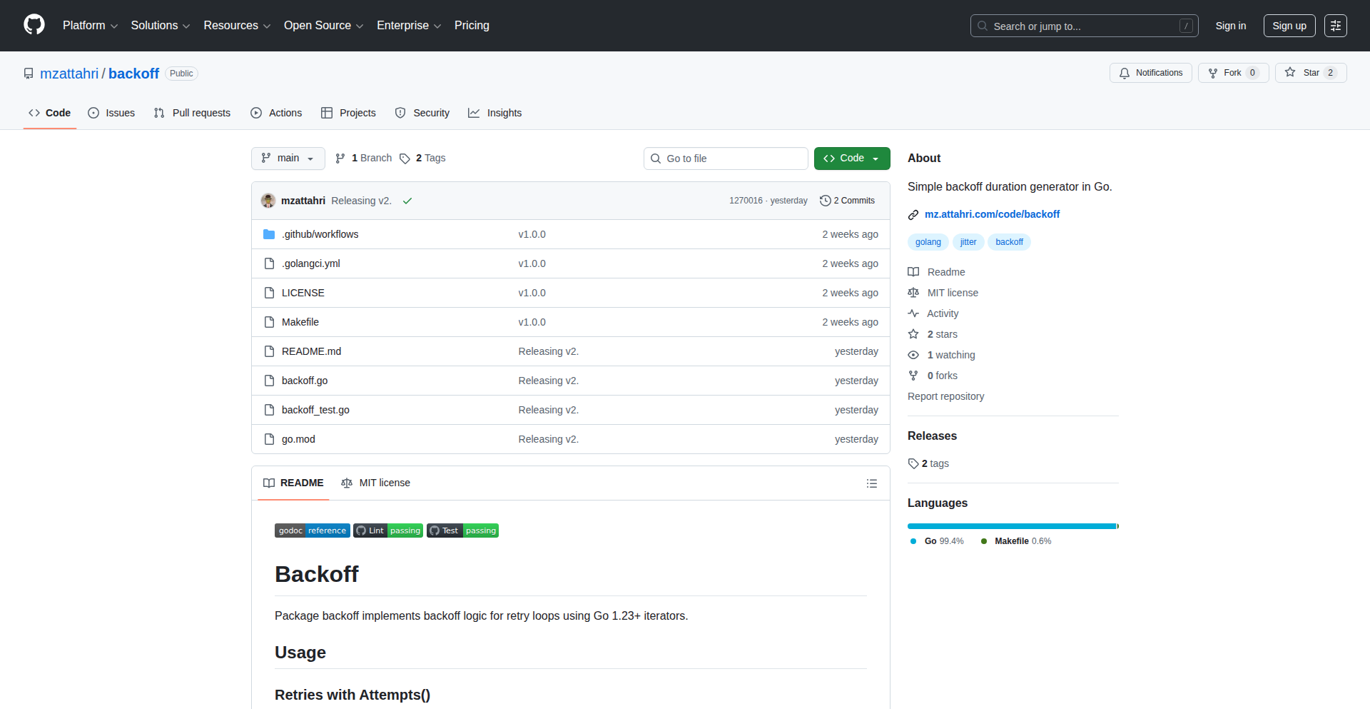 Goイテレーター式バックオフライブラリ