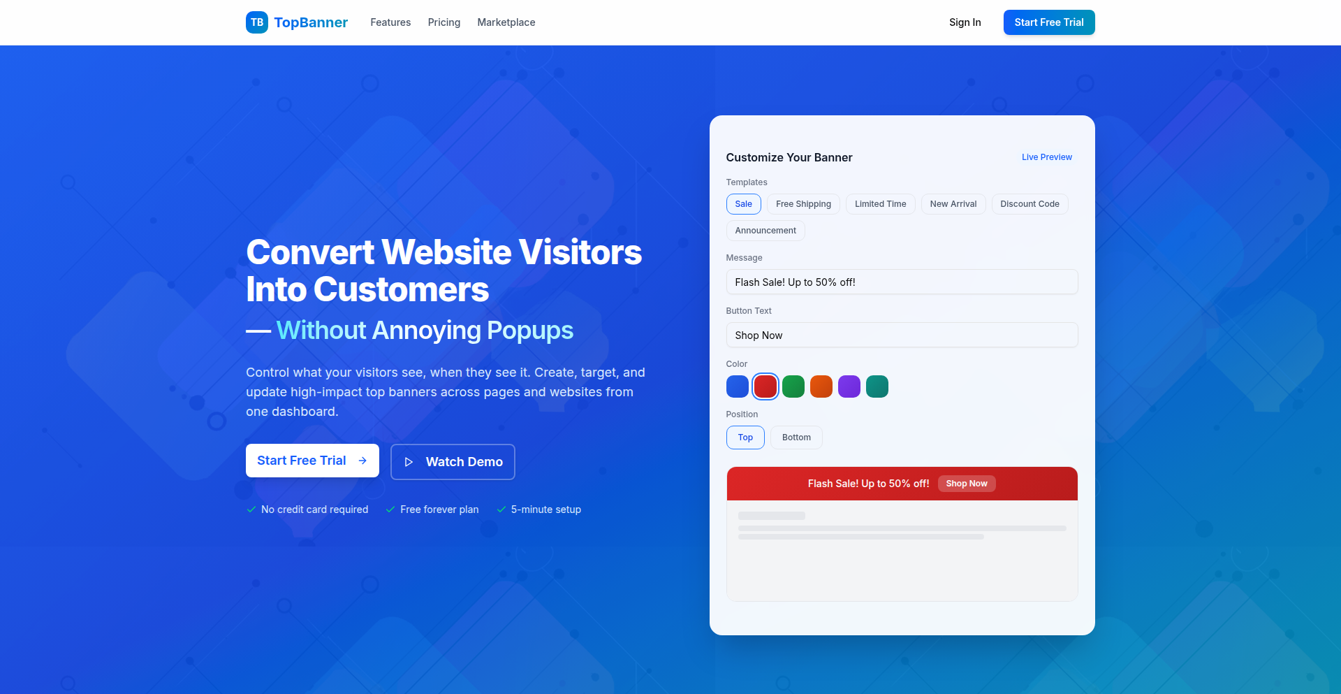 TopBanner - 訪問者を顧客に変える、迷惑なポップアップなしのサイト