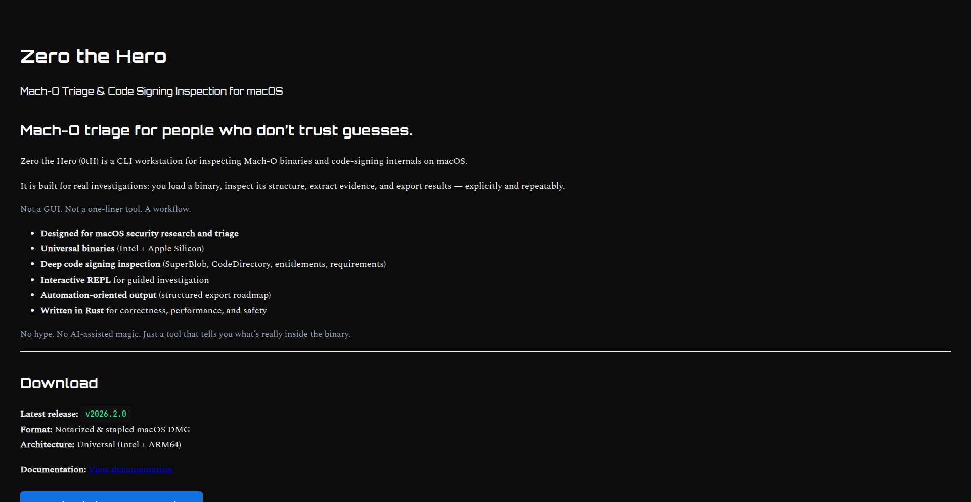 0tH: 零号英雄 Mach-O 剖析引擎