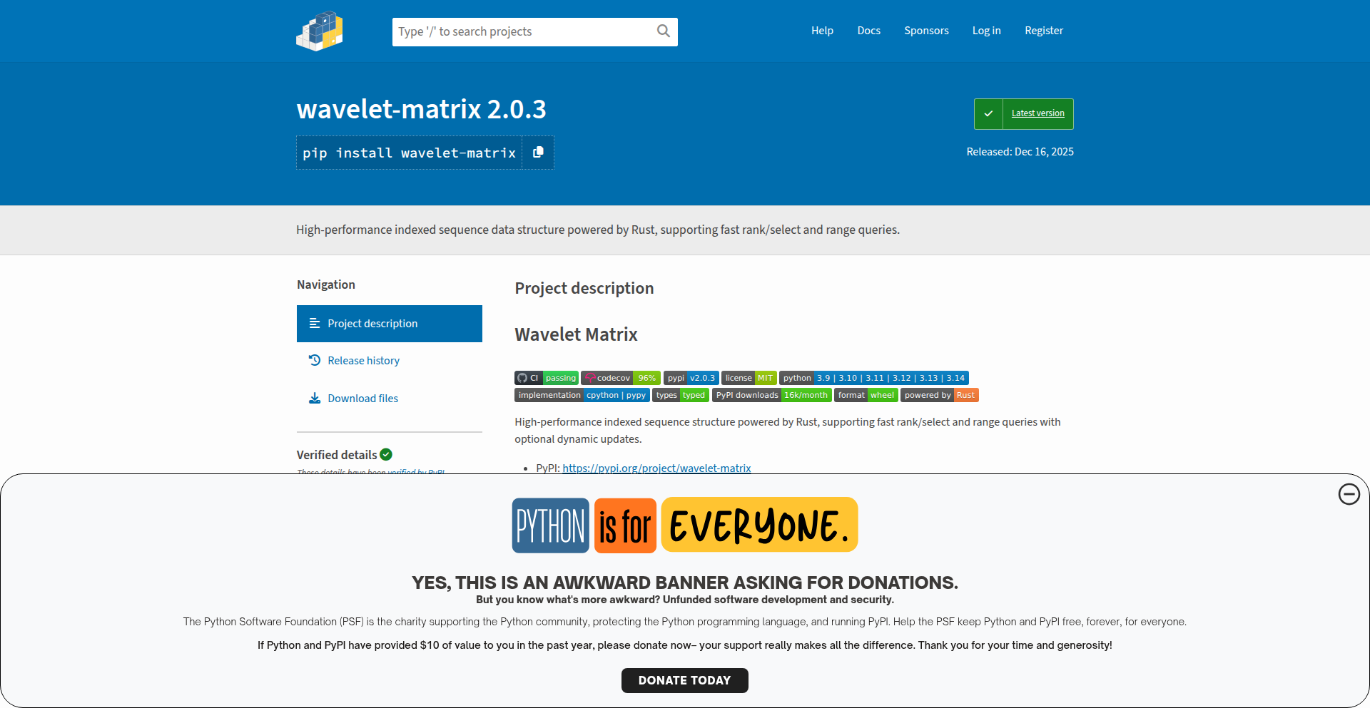 Rust-WaveletMatrix: Python高速波状矩阵