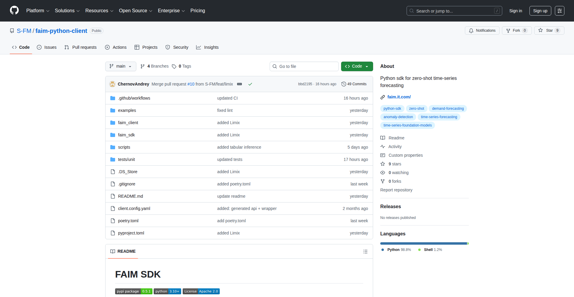 时序表格数据预训练模型推理SDK (Faim-Python-Client)