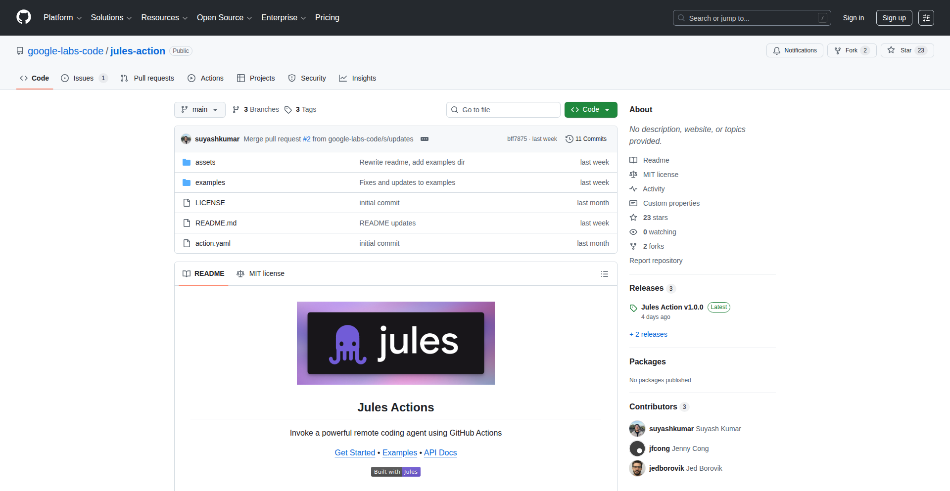 Jules AI 代码助手 GitHub Actions