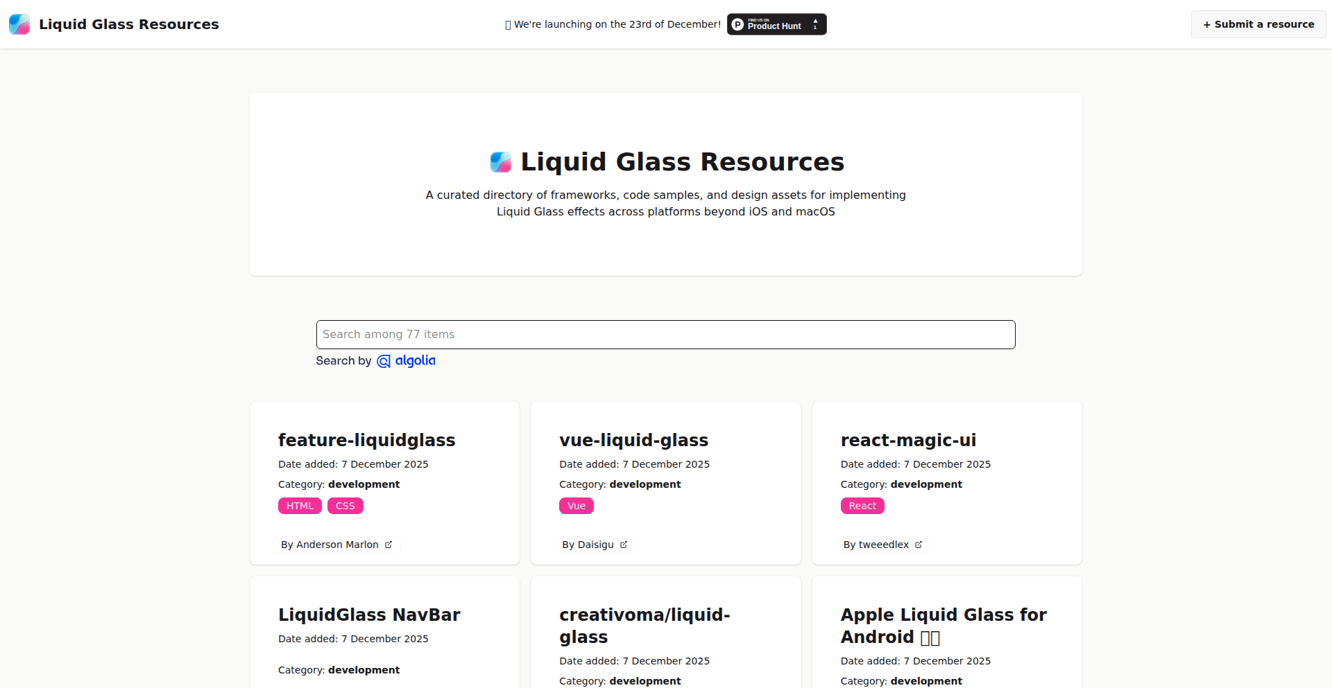 クロスプラットフォーム液体ガラスエフェクトリソース