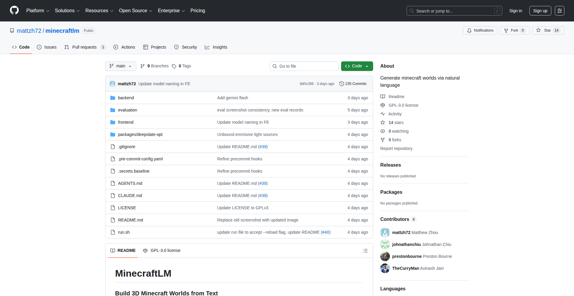 MinecraftLM 3D世界生成器