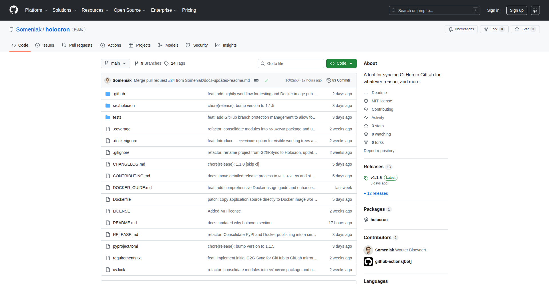 Holocron - Git 仓库即时同步器