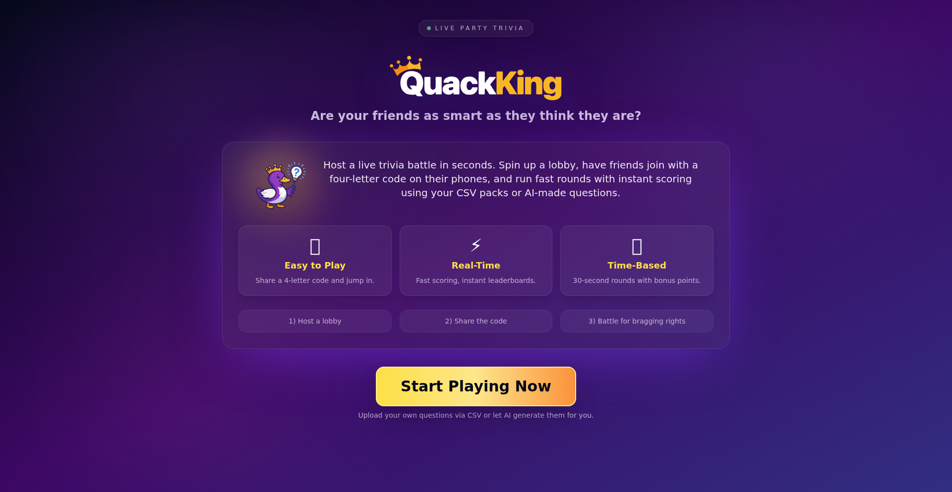 QuackKing - Real-Time Live Trivia Engine